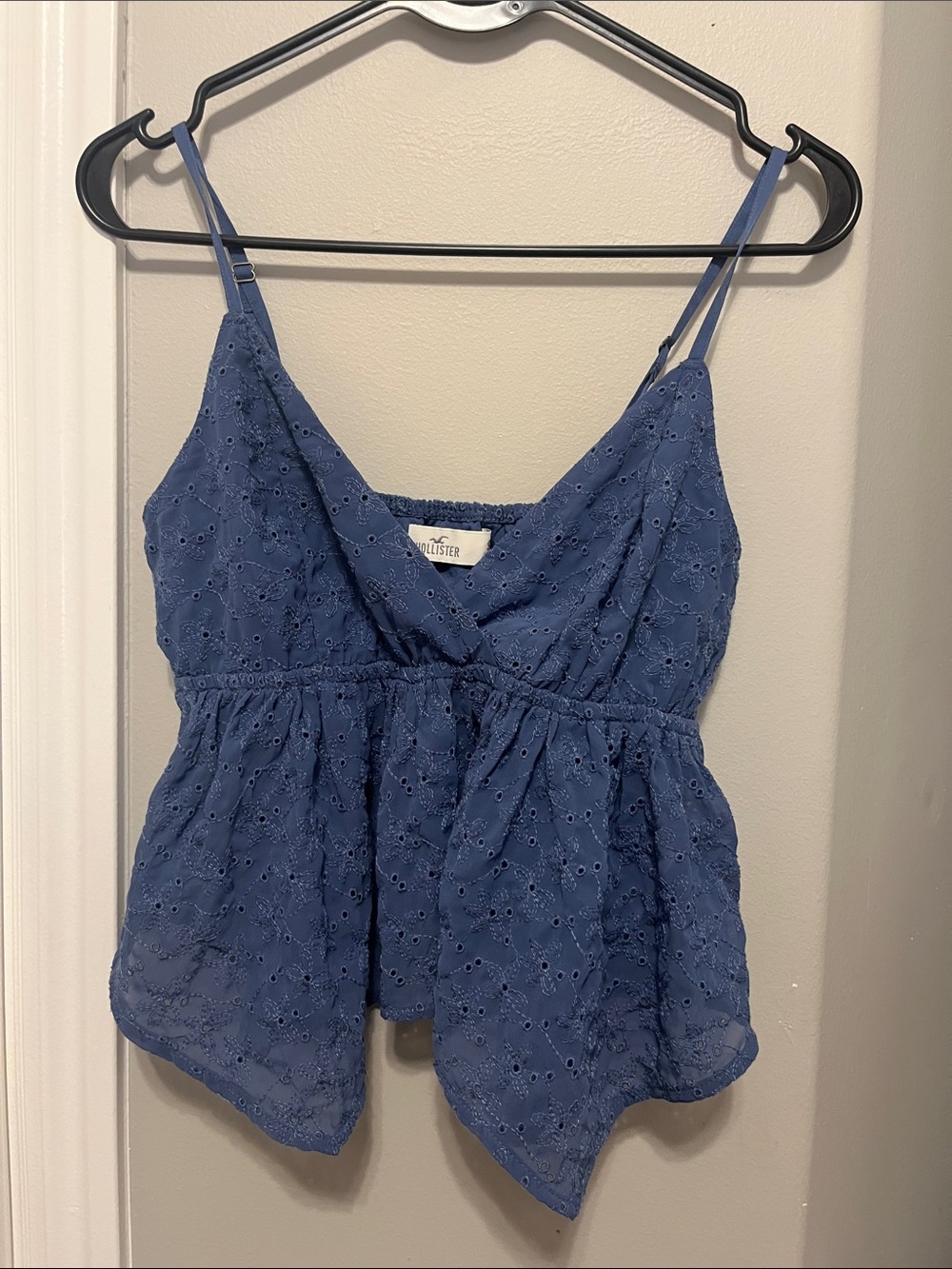 Hollister Blue Eyelet Peplum Camisole with Adjustable Straps